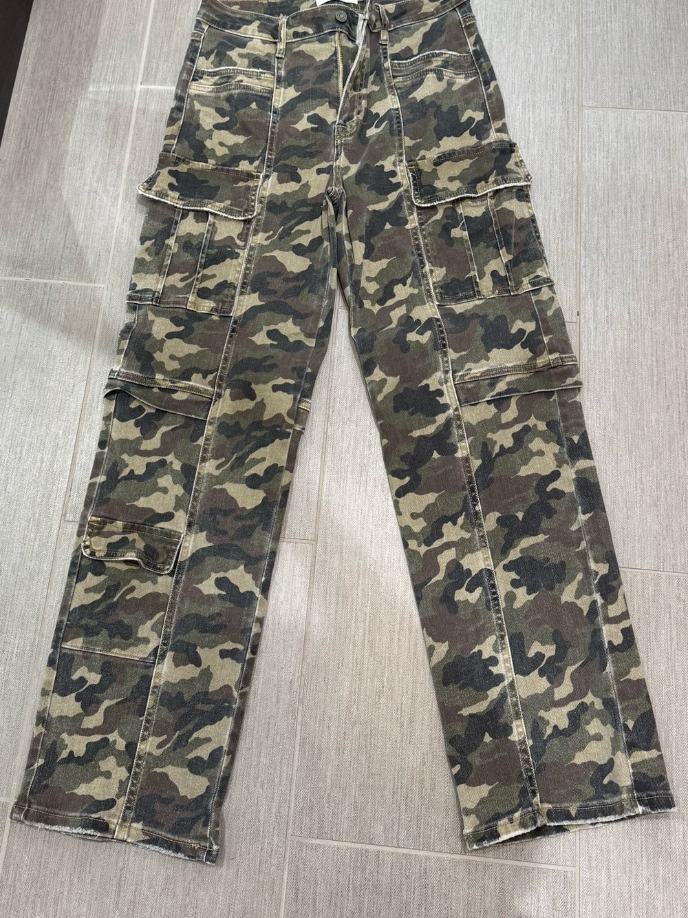 Women's Boot Cut Cargo Jeans in Green Camo